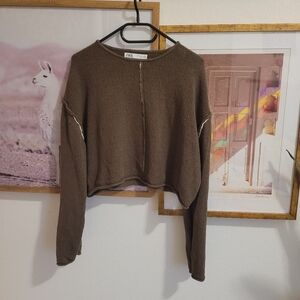 NWOT ZARA LIGHT KNIT BROWN KHAKI CROP SIZE LARGE